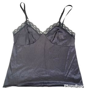 *10 Deena 34 camisole 1980 solid black V neck lace trim adjustable straps